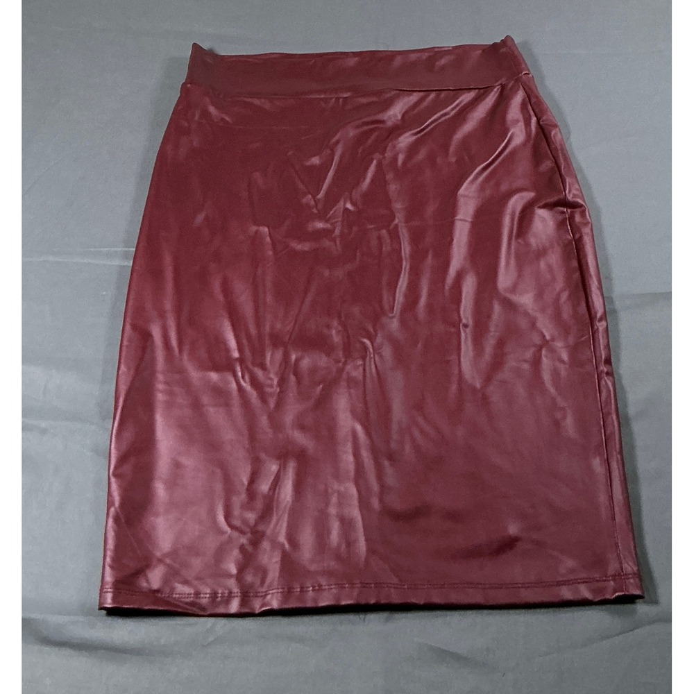 Simlu Women Burgundy Faux Leather Pencil Skirt 2XL PU2006 NWT